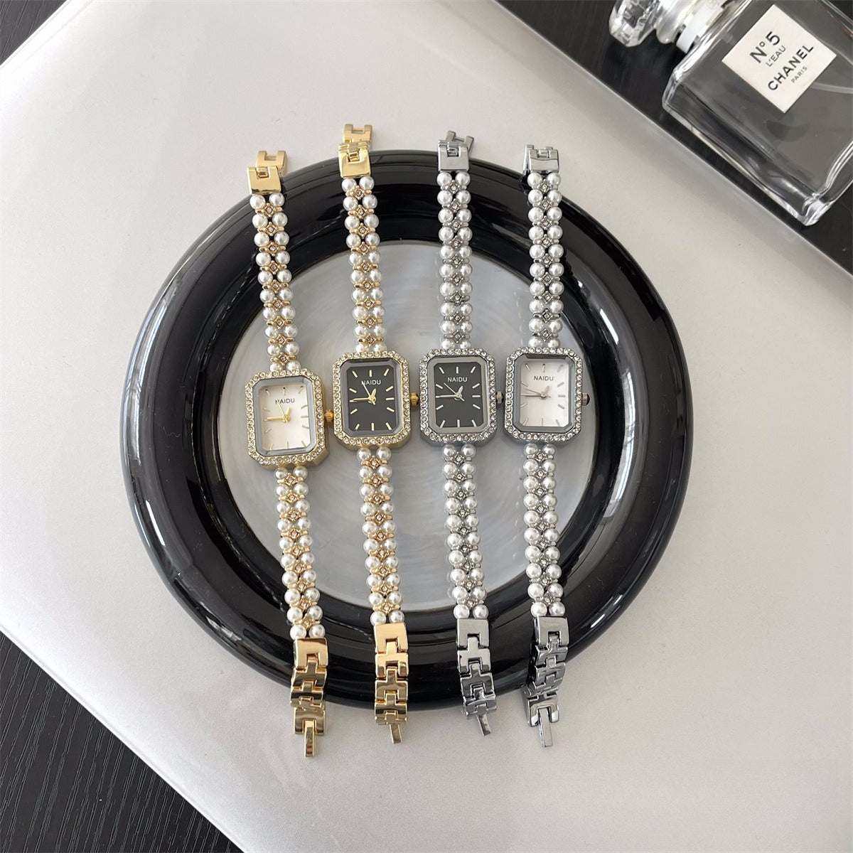 Square Double Row Pearl Bracelet Watch PDW036 - view 9
