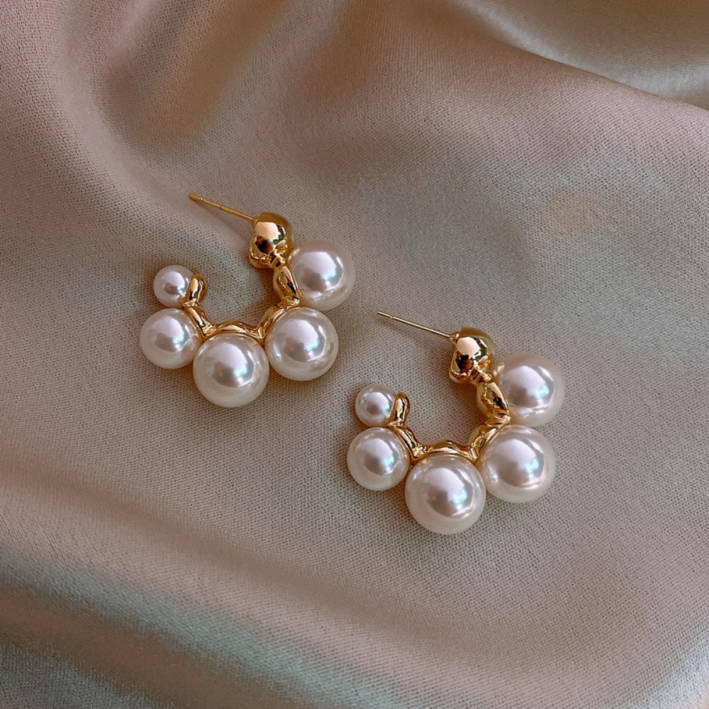 S925 Silver Post 5-Pearl Earrings