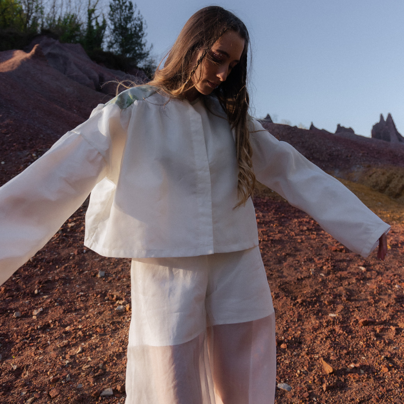Luce shirt in cotton with ecoprint details