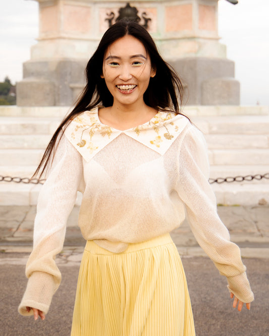 Isotta sweater in natural degradé colour with ecoprint