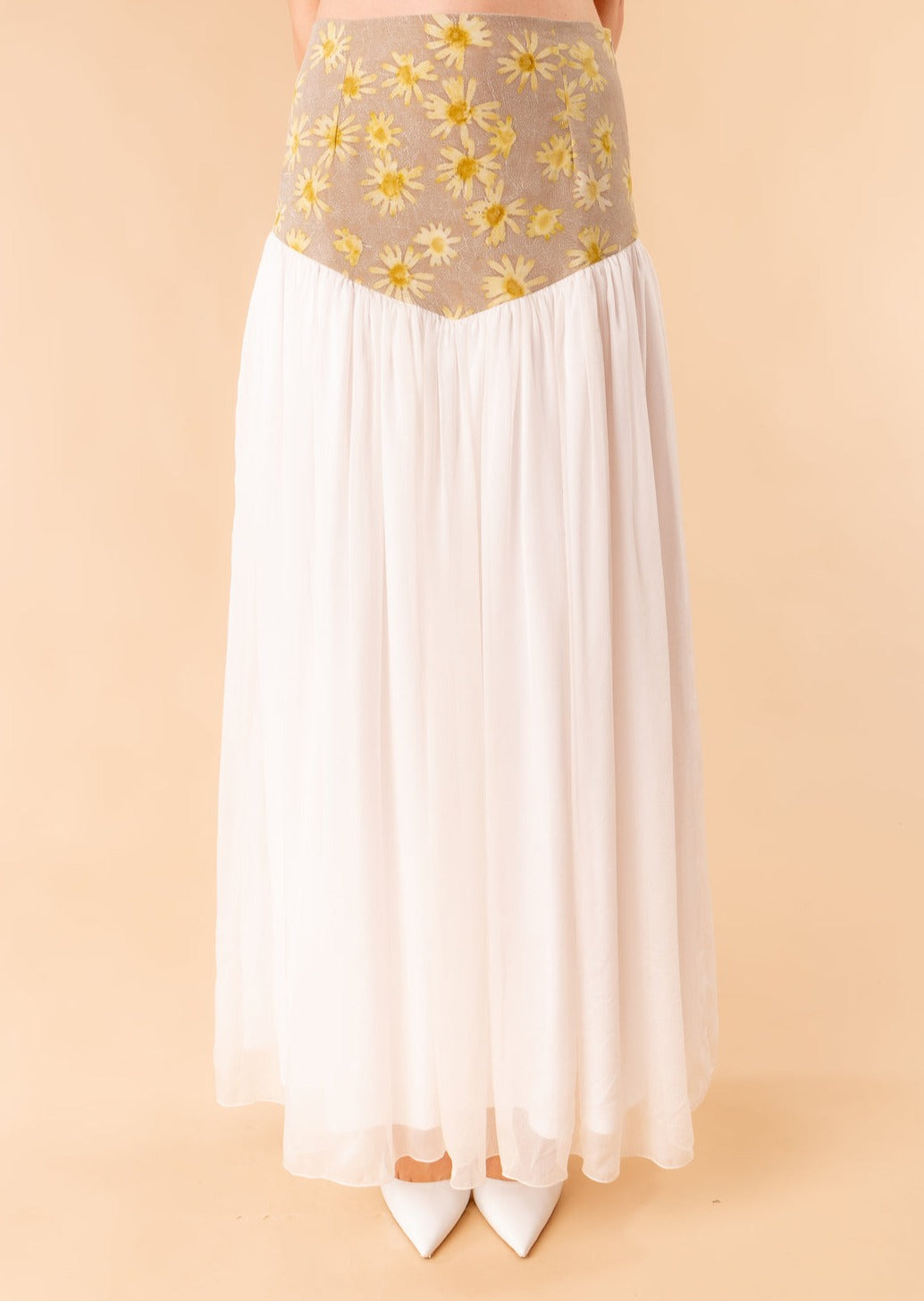 Isa midi skirt with basque in Ecoprint